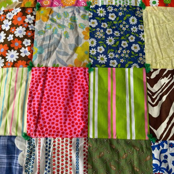 Funky boho Granny Patchwork Quilt Lap Blanket 35x41" Flowers Green Pink orange - Picture 4 of 10